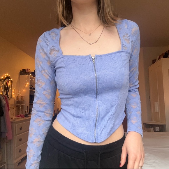 forever 21 purple lavender lace zip up corset long sleeve top - Picture 3 of 12